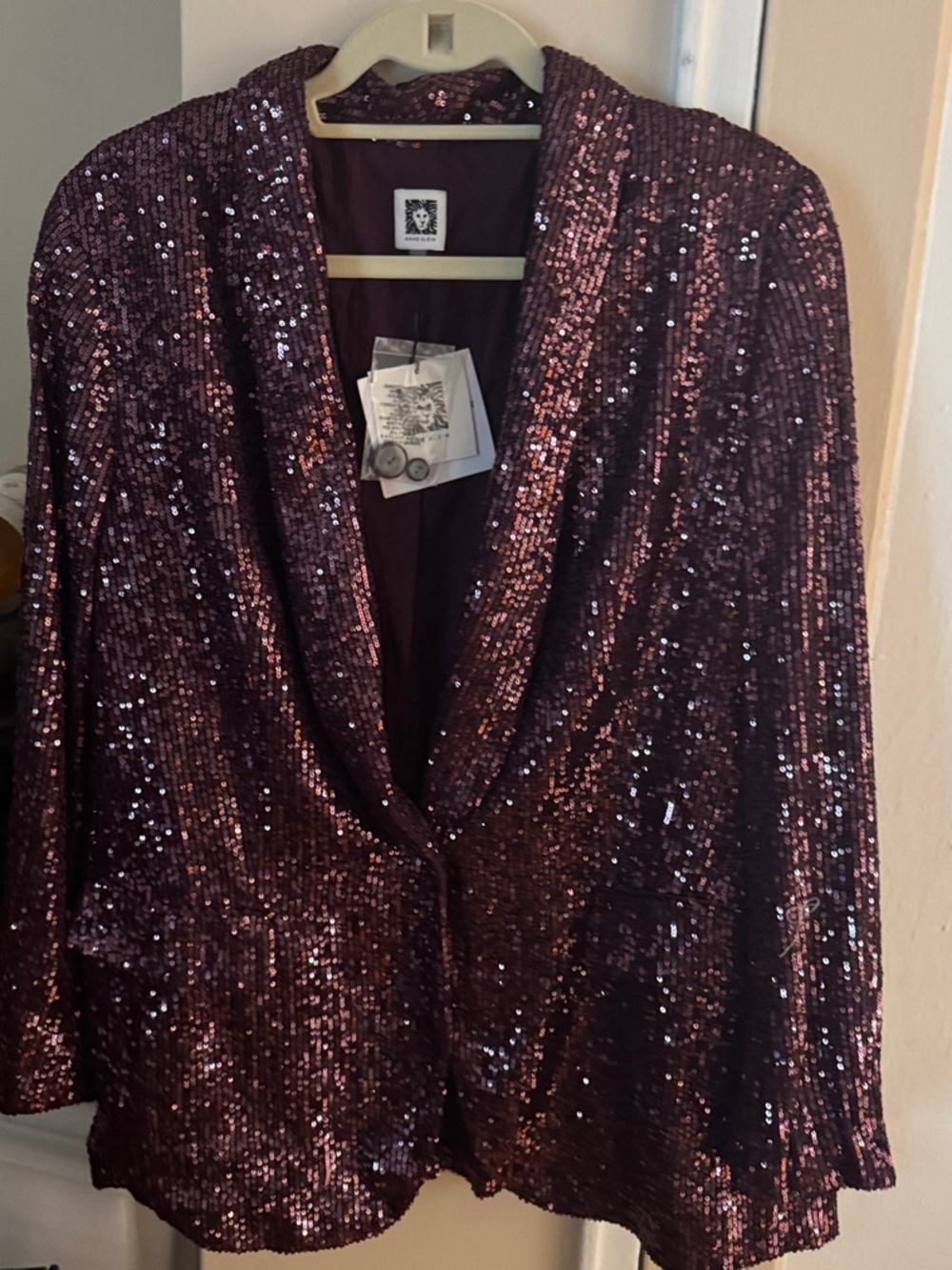 Anne Klein Plum Sequin Blazer Jacket